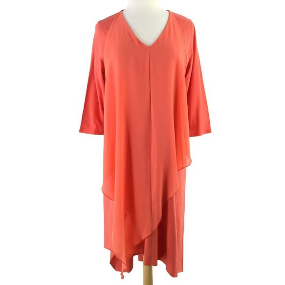 Soft Surroundings Asymmetric Coral Andalou Midi Dress Petite PM Chiffon Front - Picture 10 of 14